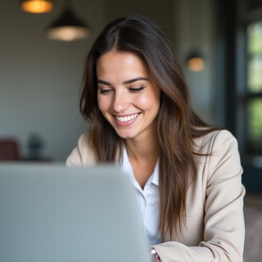 Zufriedene Agenturkundin am Mac